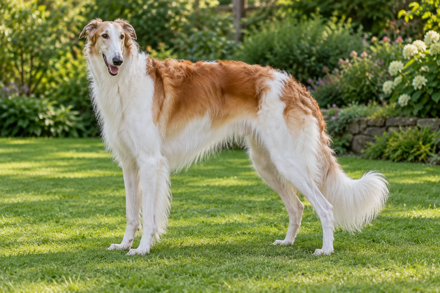 Borzoi adult standing in a quiet outdoor setting