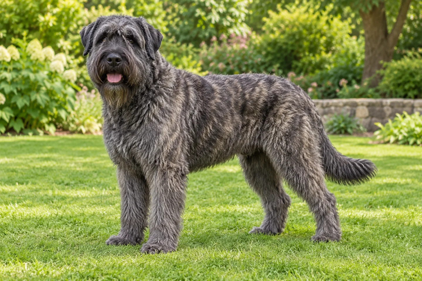 Bouvier des Flandres adult standing in a quiet outdoor setting
