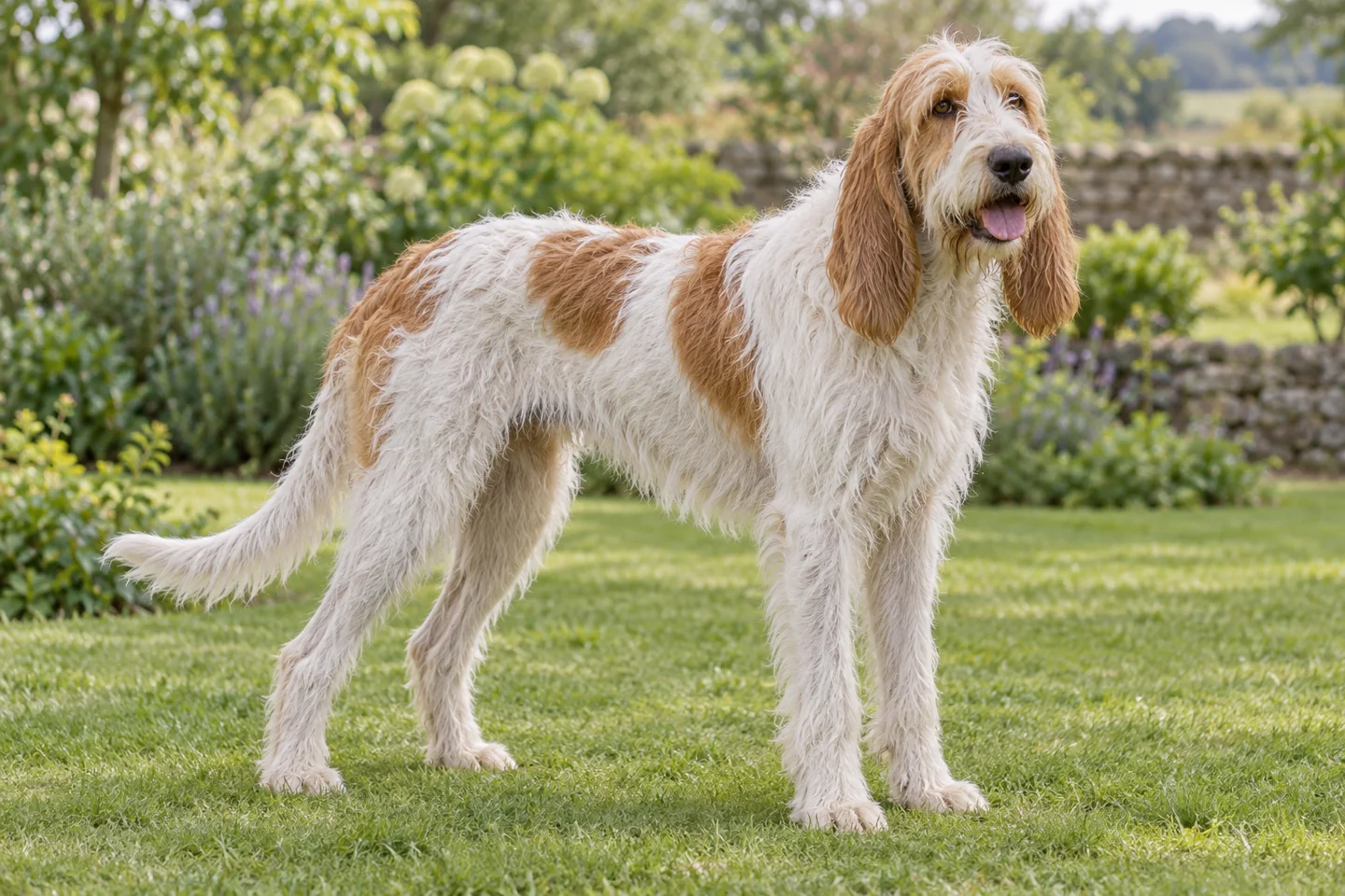 Grand Griffon Vendéen adult standing naturally outdoors, with breed-specific coat and natural anatomy