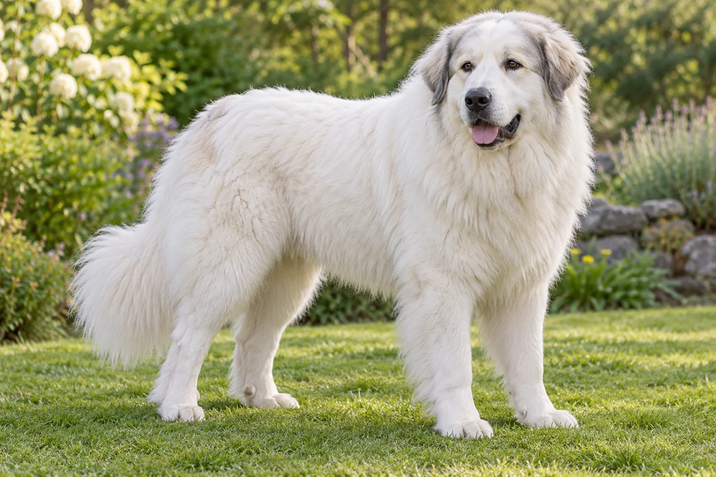 Great Pyrenees adult standing naturally outdoors, with breed-specific coat and natural anatomy