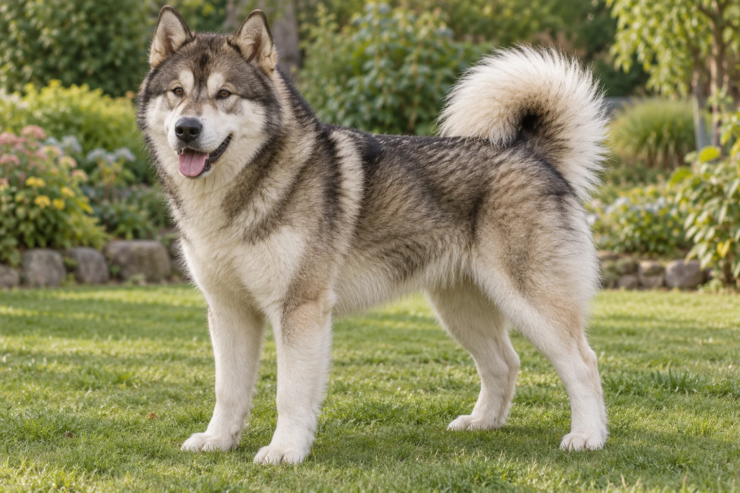 Greenland Dog adult standing naturally outdoors, with breed-specific coat and natural anatomy