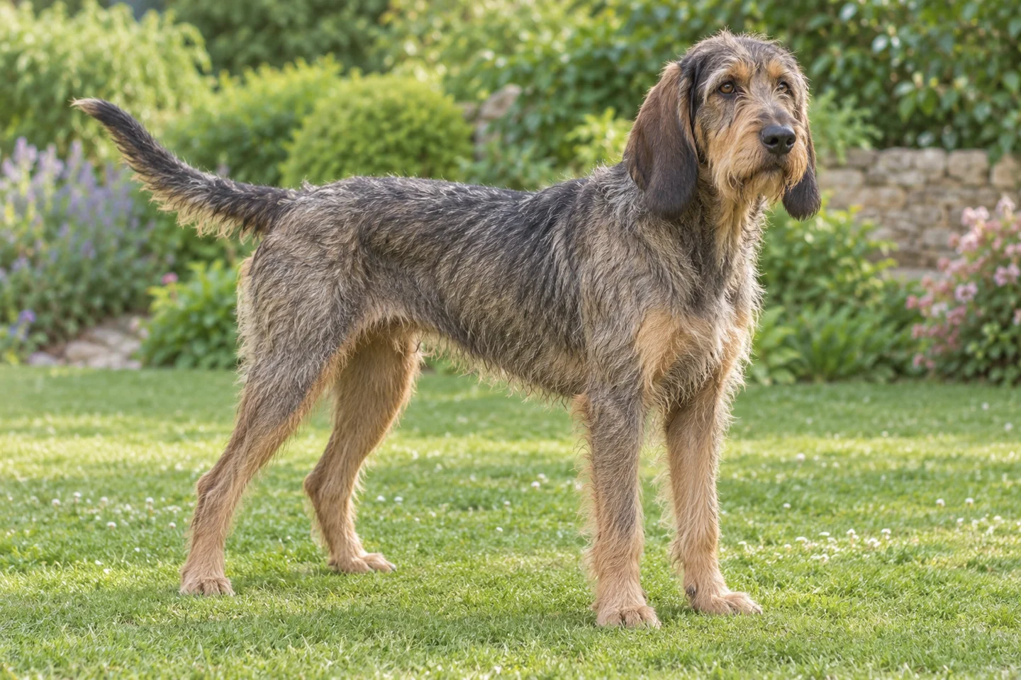 Griffon Nivernais adult standing naturally outdoors, with breed-specific coat and natural anatomy