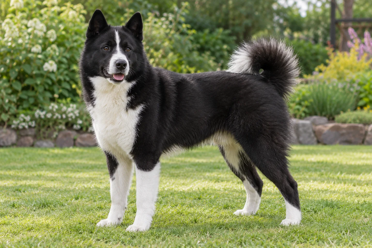 Karelian Bear Dog adult standing in a quiet outdoor setting, showing the selected breed type