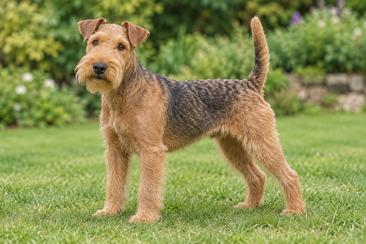 Lakeland Terrier adult standing naturally outdoors, with breed-specific coat and natural anatomy