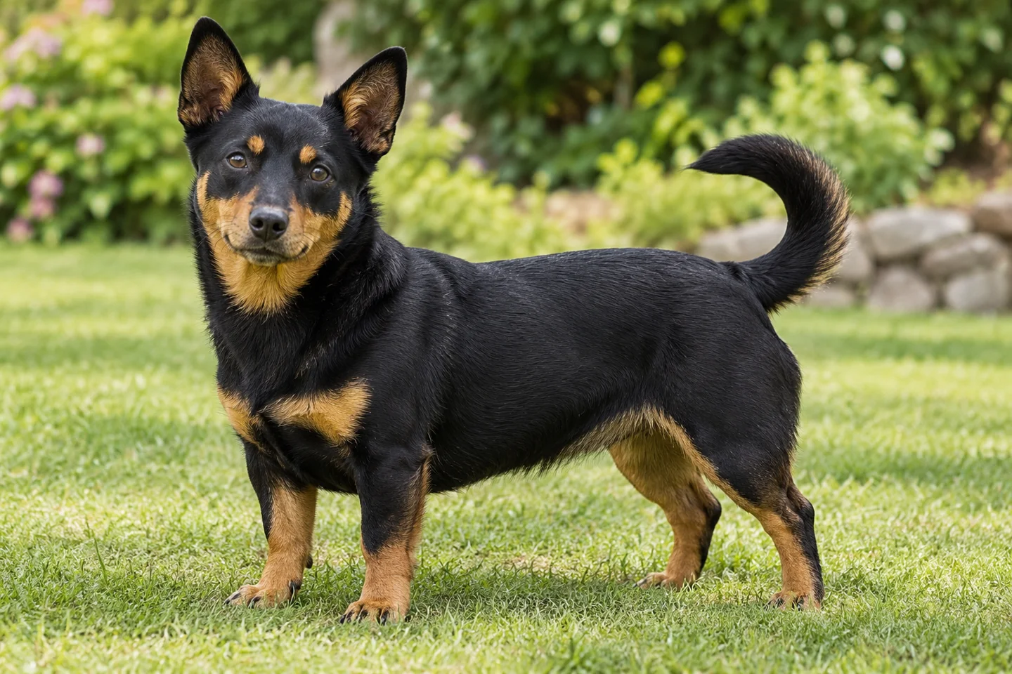Lancashire Heeler adult standing naturally outdoors, with breed-specific coat and natural anatomy