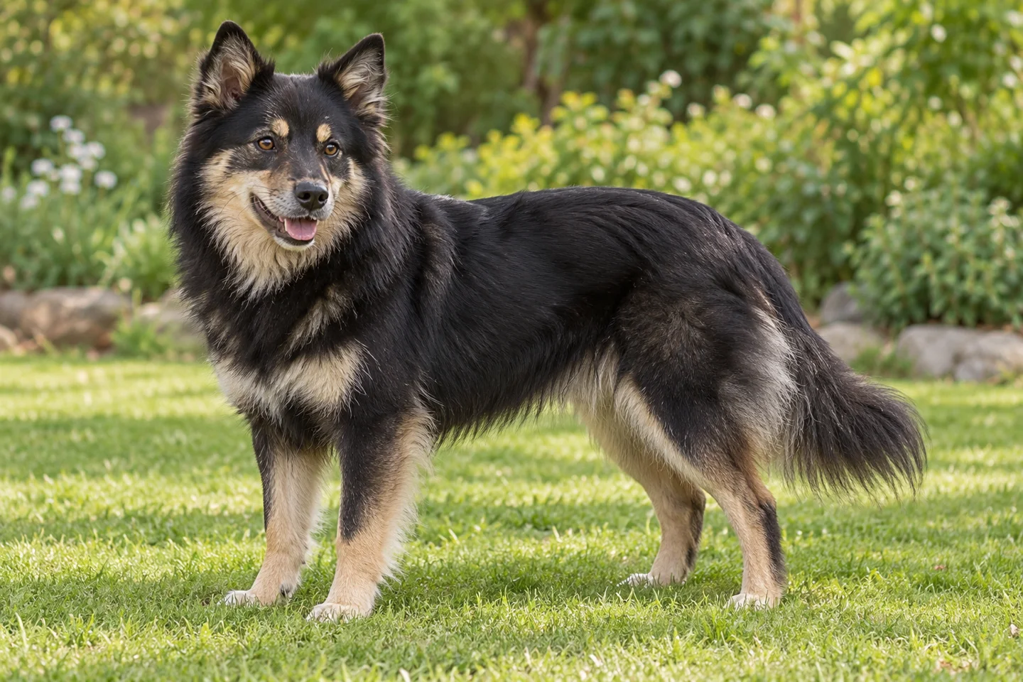 Lapponian Herder adult standing naturally outdoors, with breed-specific coat and natural anatomy