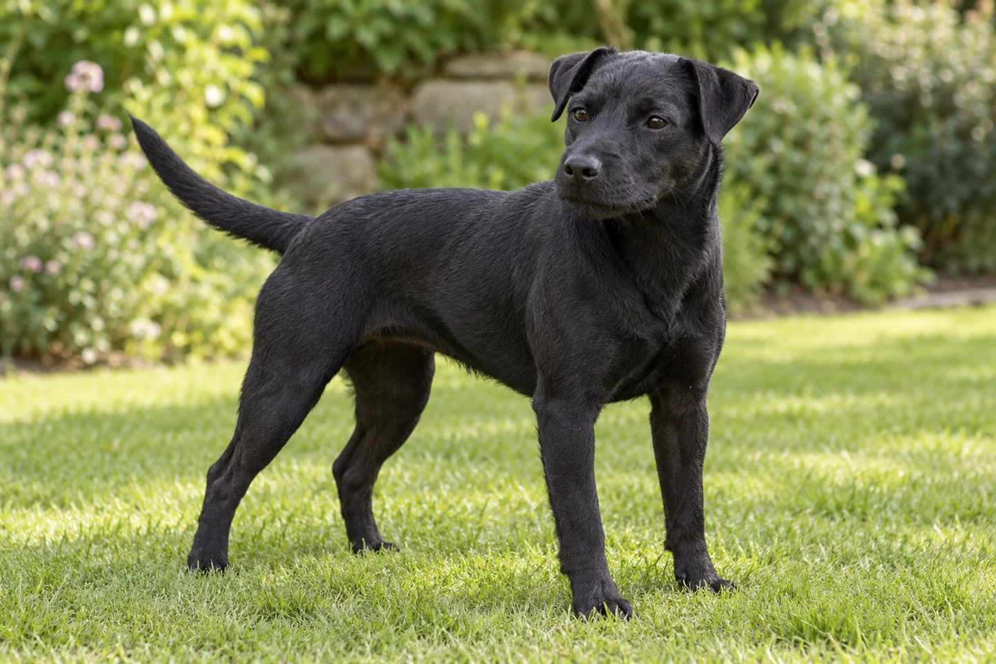 Patterdale Terrier adult standing in a quiet outdoor setting, showing the selected breed type