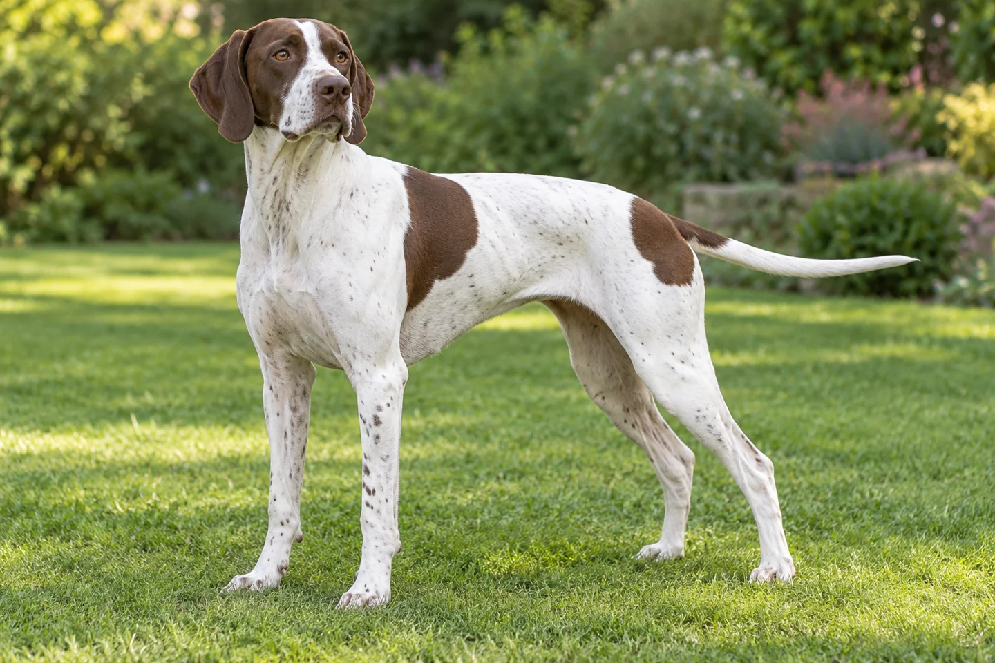 Pointer adult standing in a quiet outdoor setting, showing the selected breed type