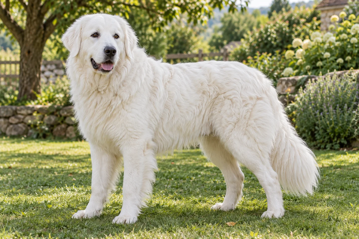 Slovak Cuvac adult standing naturally outdoors, with breed-specific coat and natural anatomy
