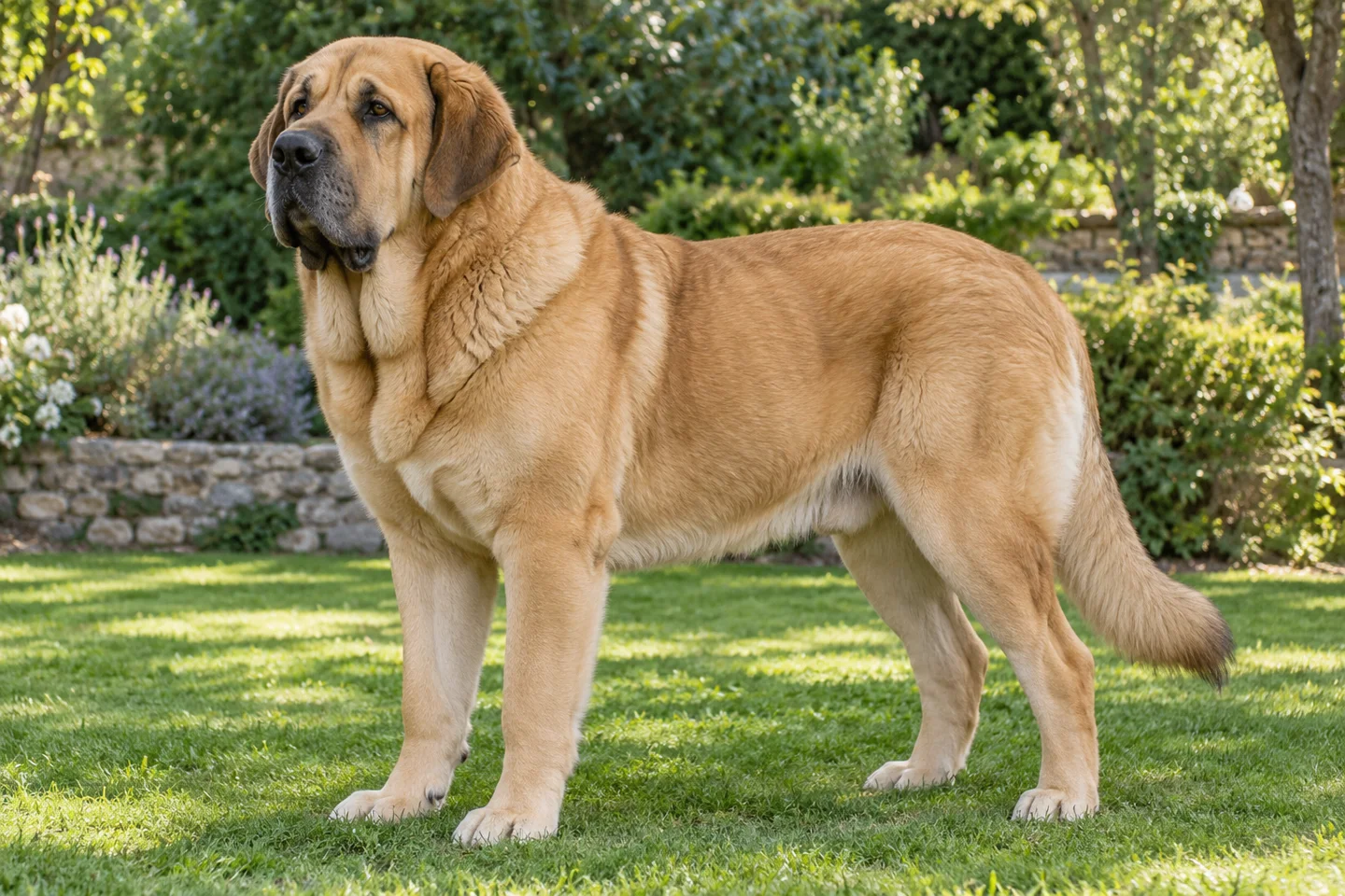 Spanish Mastiff adult standing naturally outdoors, with breed-specific coat and natural anatomy