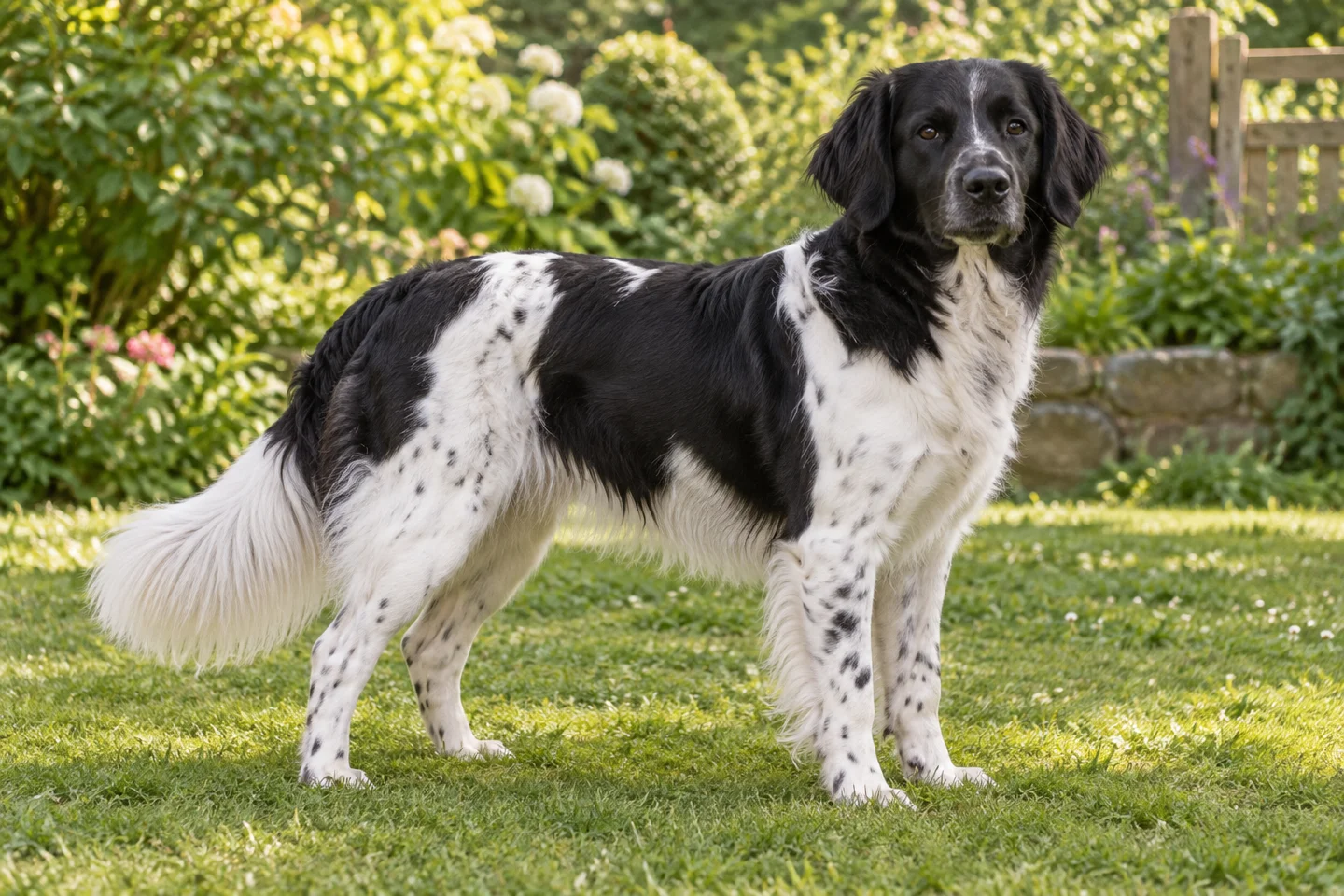 Stabyhoun adult standing naturally outdoors, with breed-specific coat and natural anatomy