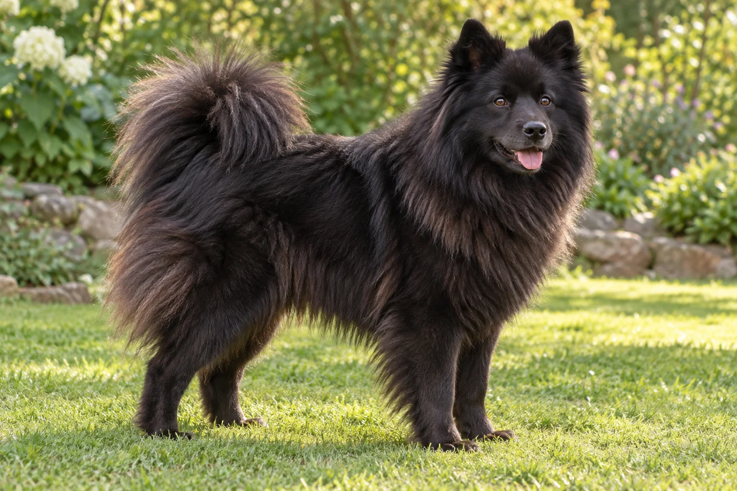 Swedish Lapphund adult standing naturally outdoors, with breed-specific coat and natural anatomy
