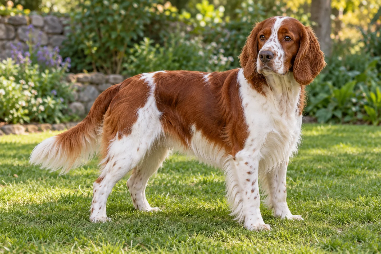 Welsh Springer Spaniel adult standing in a quiet outdoor setting, showing the selected breed type